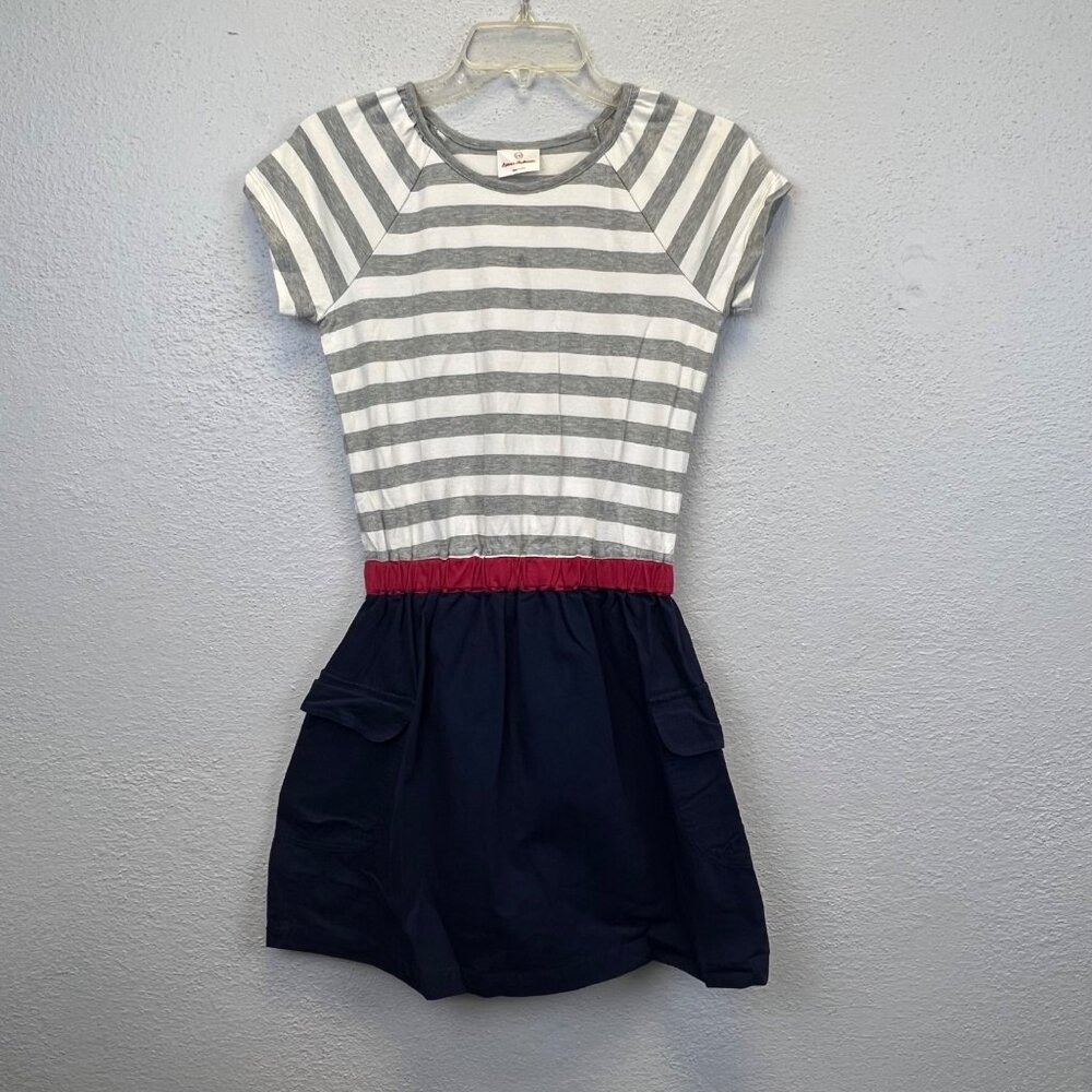 Hanna Andersson Girl's Gray/Navy Nautical Striped Short Sleeve Dress Size 150